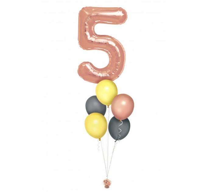 Zahlenballon-Bouquet mit 5 Heliumballons – Wunschzahl (ca. 86 cm)