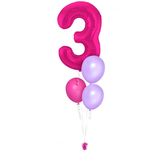 Zahlenballon-Bouquet mit 3 Heliumballons – Wunschzahl (ca. 86 cm)