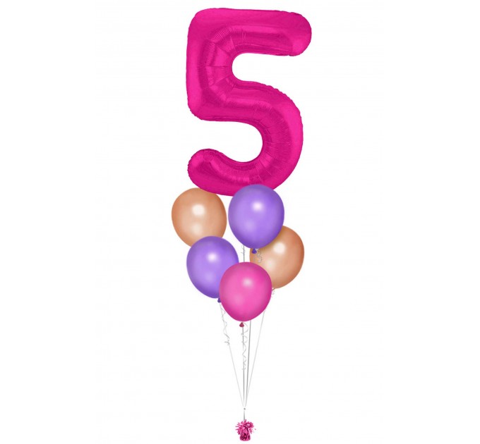 Zahlenballon-Bouquet mit 5 Heliumballons – Wunschzahl (ca. 86 cm)