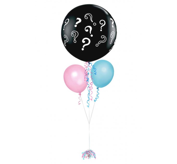 Gender Reveal Ballonbouquet mit großem Fragezeichen-Ballon (1 m) + 2 Latexballons