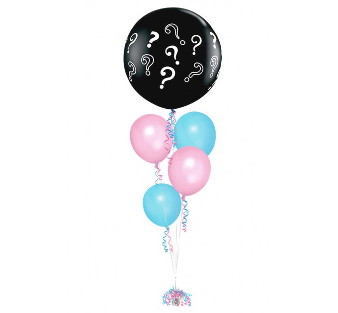 Gender Reveal Ballonbouquet mit Fragezeichen-Ballon (1 m) + 4 Latexballons