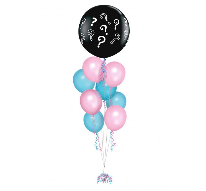 XXL Gender Reveal Ballonbouquet mit Fragezeichen-Ballon (2 m) + 8 Latexballons