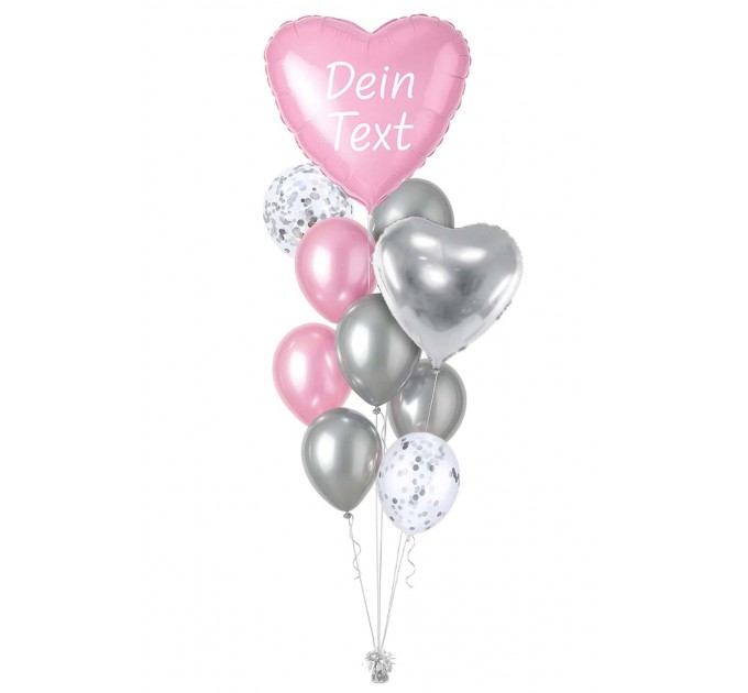 Personalisiertes Ballonbouquet (ca. 43 cm & 61 cm) – Silber & Rosa
