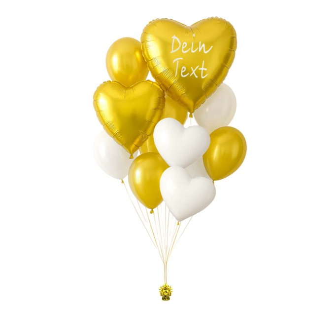 Personalisiertes Ballonbouquet (ca. 43 cm & 61 cm) – Gold & Weiß