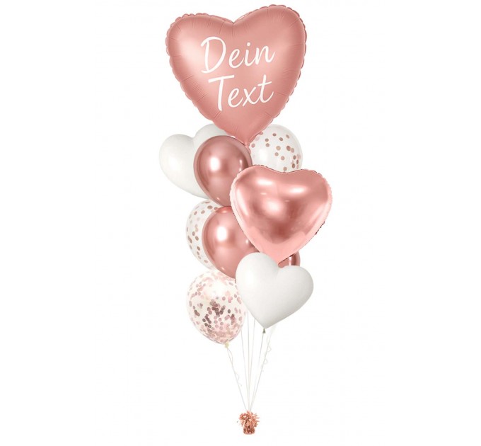 Ballonbouquet personalisiert (ca. 43 cm & 61 cm) – Roségold mit Herzballons