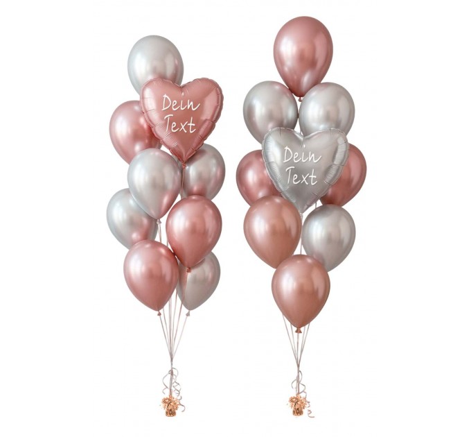 2 Ballonbouquets mit Wunschtext – Roségold & Silber (ca. 43 cm)