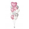 Ballonbouquet mit Wunschtext – Pink, Weiß & Silber (ca. 43 cm)