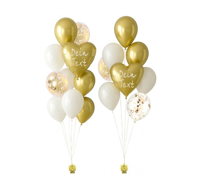 2 Ballonbouquets mit Wunschtext – Gold & Weiß (ca. 43 cm)