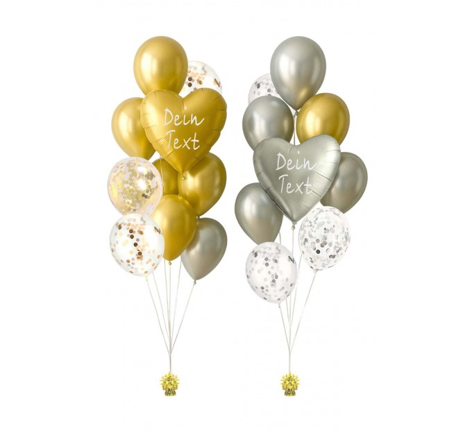 2 Ballonbouquets mit Wunschtext – Herzballons (ca. 61 cm)