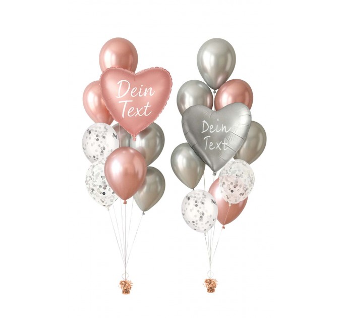 2 Ballonbouquets mit Wunschtext – Herzballons (ca. 61 cm)