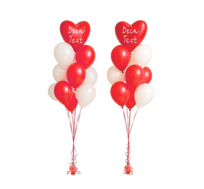 2 Ballonbouquets mit Wunschtext – Herzballons in Rot & Weiß (ca. 43 cm)
