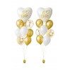 2 Ballonbouquets mit Herzballons „Love“ – Weiß & Gold (ca. 45 cm)