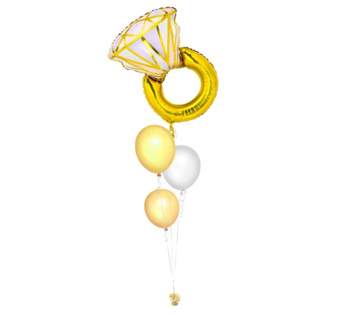 Ballonbouquet M – Verlobungsring (60x95 cm) Weiß-Gold