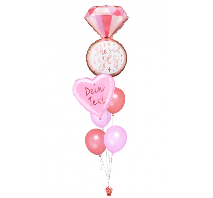 Ballonbouquet L – She said yes & Herz mit Wunschtext (ca. 41x72 cm)