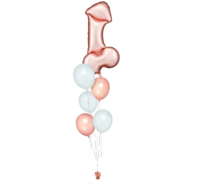 Ballonbouquet L – Junggesellenabschied Rosegold & Weiß (ca. 55x112 cm)