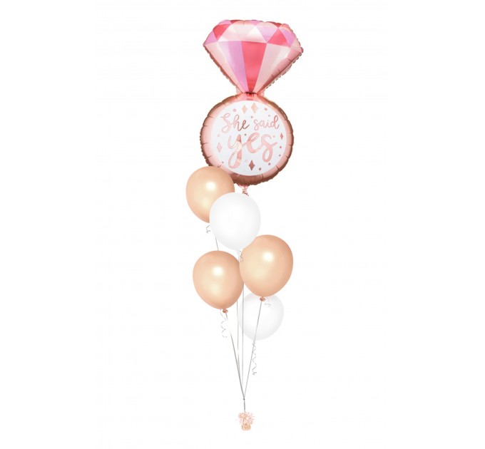 Ballonbouquet L – „She said yes“ in Gold & Weiß (ca. 41x72 cm)