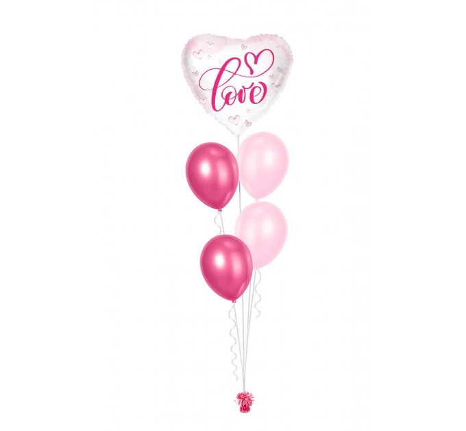 Ballonbouquets (5er-Set) – Herzballon „Love“ in Pink/Rosa