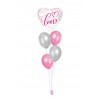 Ballonbouquets (5er-Set) – Herzballon „Love“ in Rosa/Silber