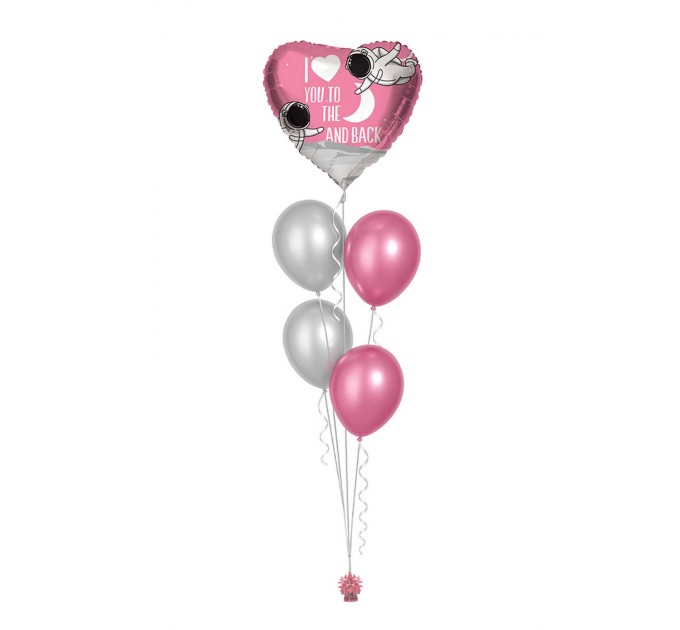 Ballonbouquets (5er-Set) – „I love you to the moon and back“ in Rosa/Silber