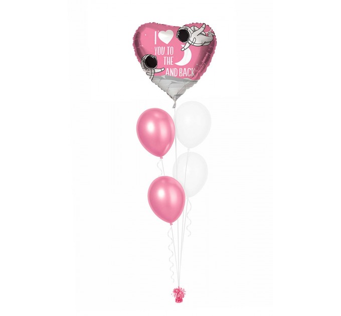 Ballonbouquets (5er-Set) – „I love you to the moon and back“ in Rosa/Weiß