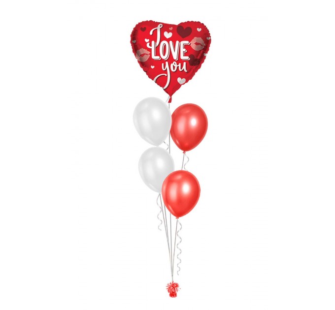Ballonbouquets (5er-Set) – Herzballon „I love you“ in Rot/Weiß