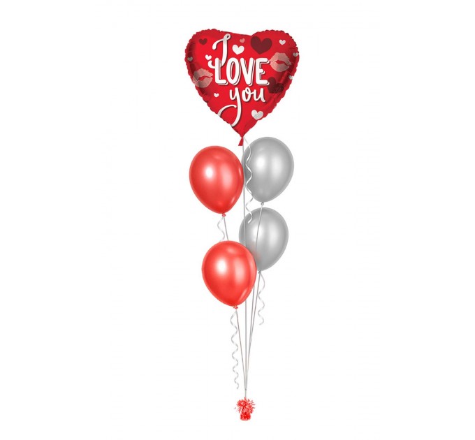 Ballonbouquets (5er-Set) – Herzballon „I love you“ in Rot/Silber