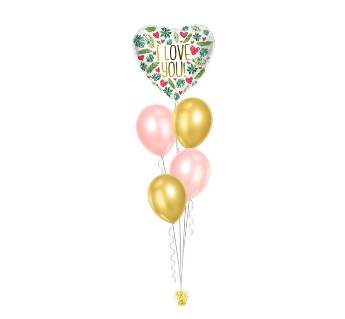 Ballonbouquets (5er-Set) – „I Love You“ mit tropischem Herzballon