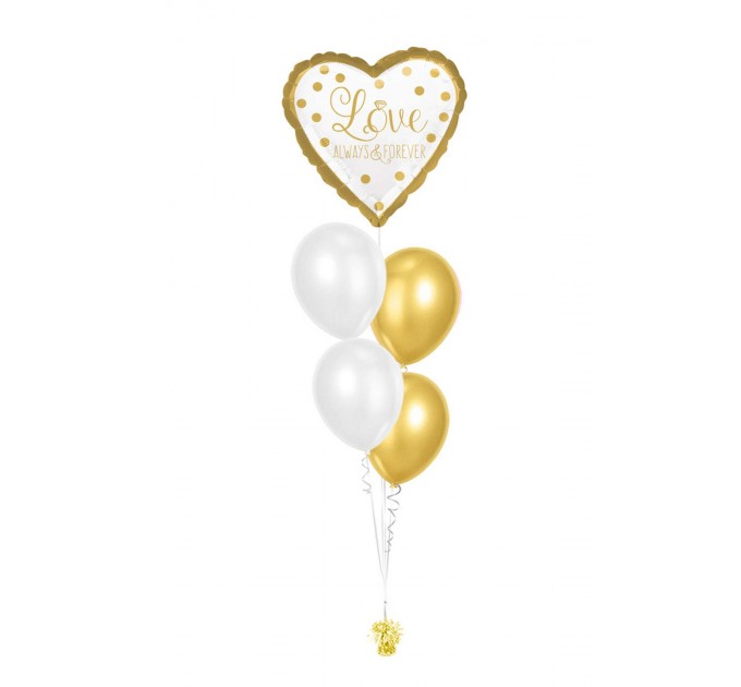 Ballonbouquets (5er-Set) – Elegantes „Love Always & Forever“-Design in Gold und Weiß