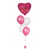Ballonbouquets (5er-Set) – Herzballon „Love is in the Air“ mit Latexballons in Pink & Weiß
