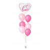 Ballonbouquets (7er-Set) – Herzballon „Love“ mit Latexballons in Rosa, Pink & Weiß