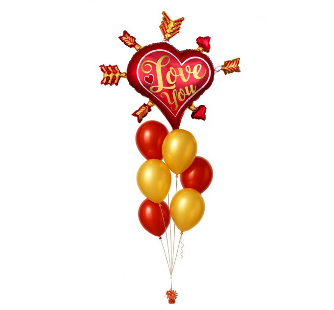Ballonbouquet L – Love You Herz mit Pfeilen (86x71 cm)