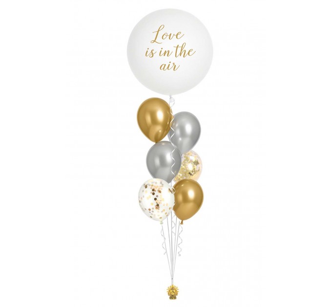 Ballonbouquet L – Love is in the Air (90 cm) Gold Silber Konfetti