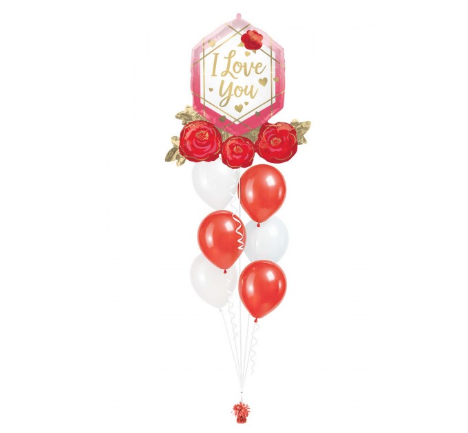 Ballonbouquet L – I Love You mit Blumen (76x71 cm)