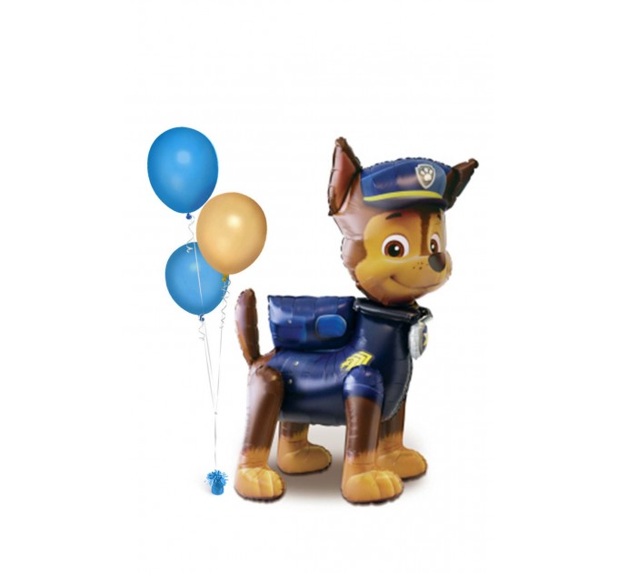 Stehender Paw Patrol-Ballon „Chase“ mit 3 Heliumballons – Perfekte Deko für Kinder