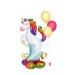 Einhorn Ballondeko – Stehender Folienballon mit Regenbogenmähne + Heliumballons