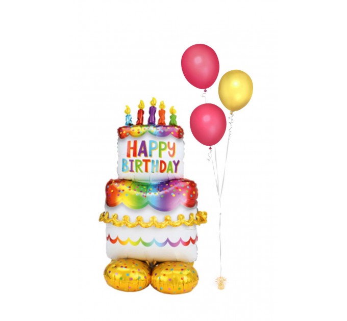 Geburtstagskuchen Ballon – Stehender Folienballon mit Heliumballons