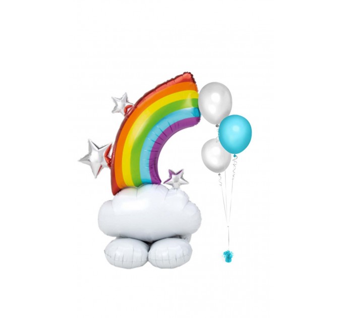 Regenbogen Ballon – Stehender Folienballon mit Wolke & Heliumballons