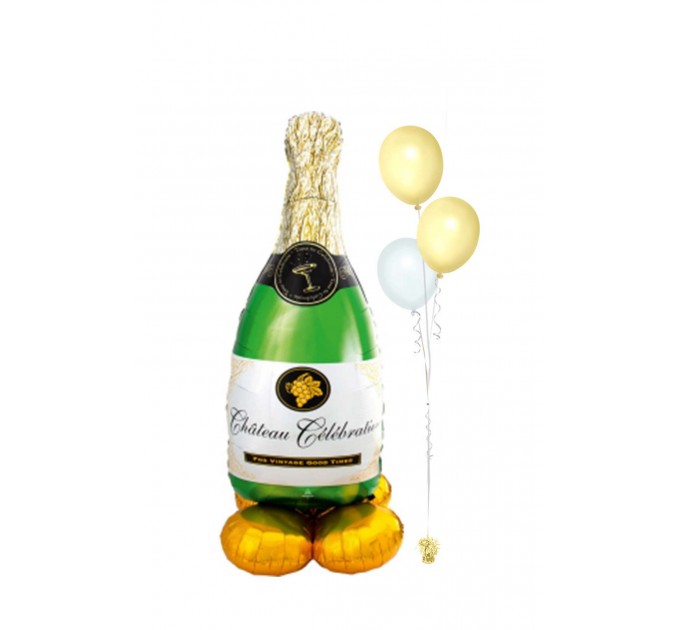 Sektflasche Ballon – Stehender Folienballon „Château Célébration“ mit Heliumballons