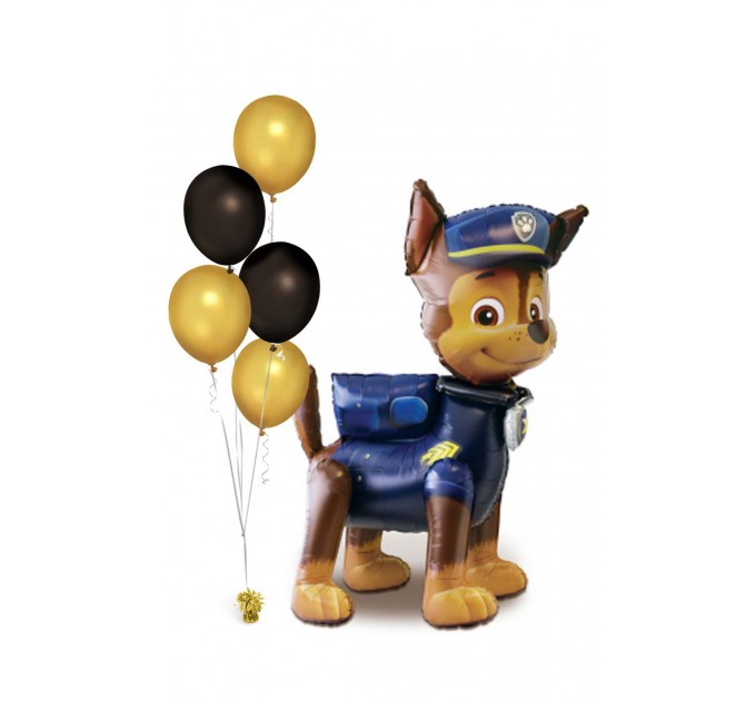 Stehender Paw Patrol-Ballon „Chase“ mit 80er  Heliumballons – Perfekte Deko für Kinder