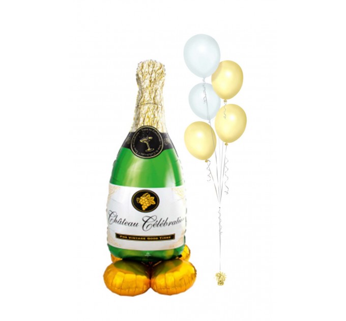 Sektflasche Ballon – Stehender Folienballon „Château Célébration“ mit Heliumballons