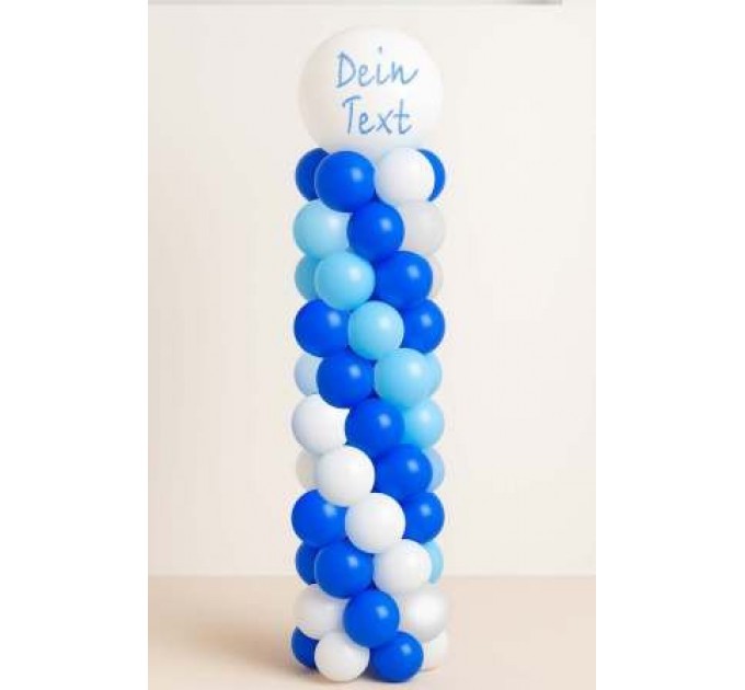 Ballonsäule mit Stange (200 cm) und großem Latexballon in Blau/Weiß mit Wunschtext