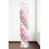 Ballondeko Säule Rosa/Weiß/Silber (200 cm + Wunschtext)