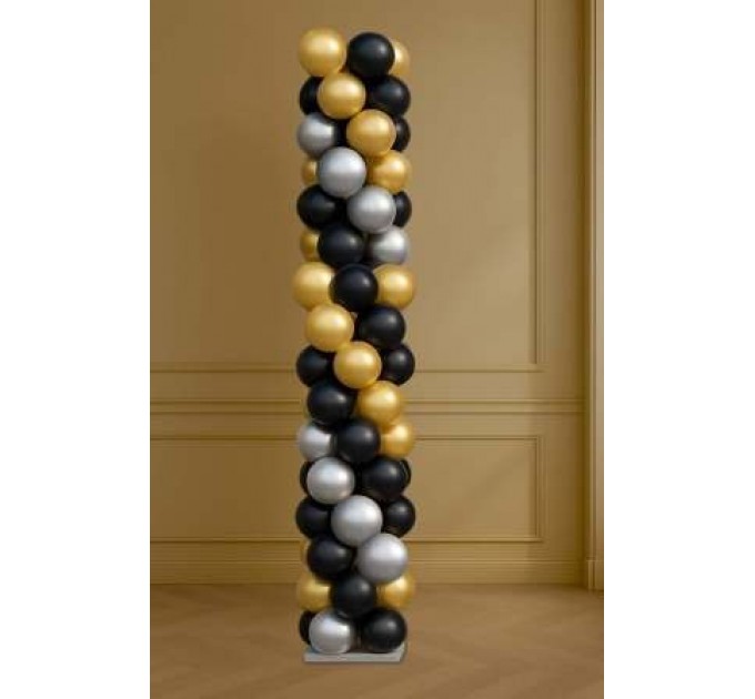 Ballonsäule mit Stange (200 cm) aus Latexballons in Schwarz, Gold und Silber