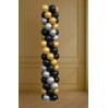 Ballonsäule mit Stange (200 cm) aus Latexballons in Schwarz, Gold und Silber