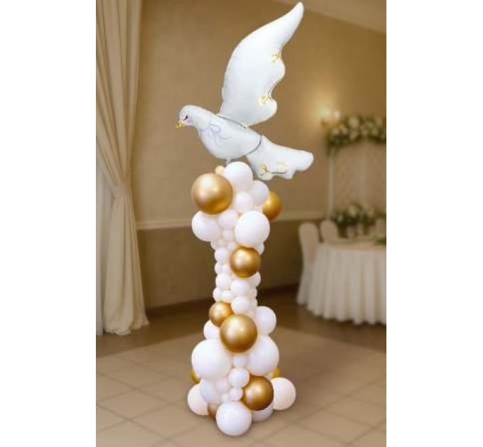 Ballonsäule mit Stange (160 cm) und Taube Folienballon (100 cm)