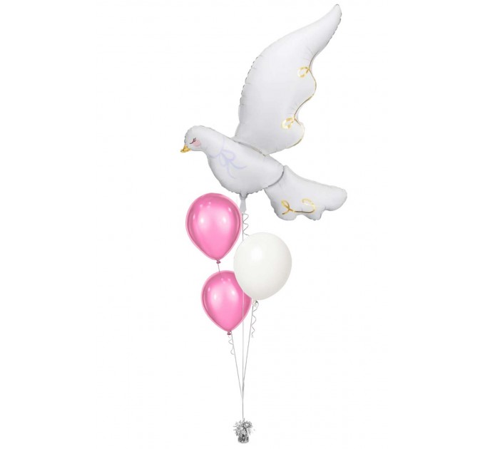 Ballonbouquet zur Taufe mit großer Friedenstaube (80x100 cm)