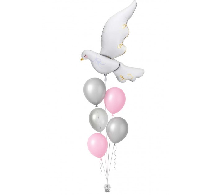 Ballonbouquet zur Taufe mit großer Friedenstaube (80x100 cm)