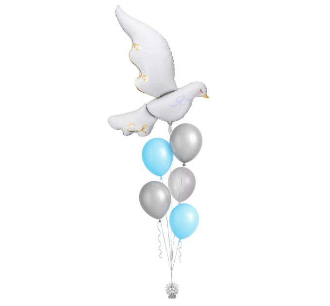 Ballonbouquet zur Taufe mit großer Friedenstaube (80x100 cm)