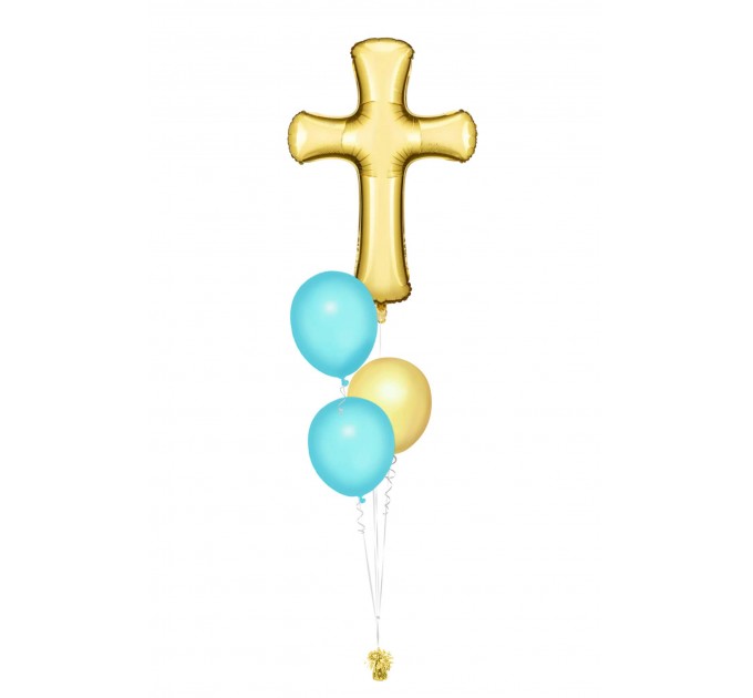 Ballonbouquet zur Taufe oder Hochzeit – Kreuz (103 cm) + 3 Ballons