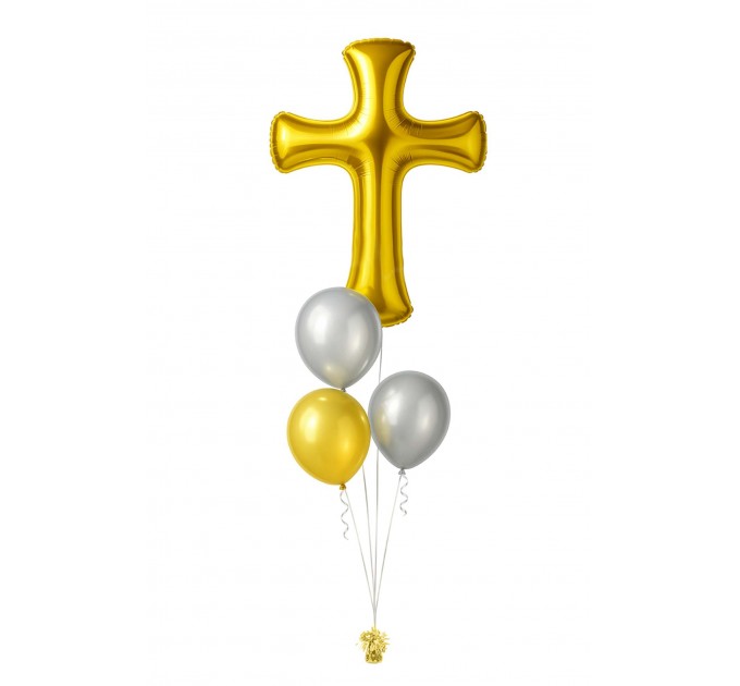 Ballonbouquet zur Taufe oder Hochzeit – Kreuz (103 cm) + 3 Ballons